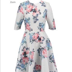Chi Chi London White Floral Midi Dress with Pink & Blue Flowers